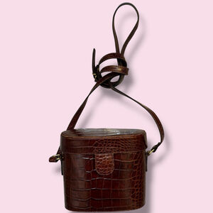 Vintage Gusto Made In Italy Croc Embossed Leather Crossbody Bag 1970s/80s Purse